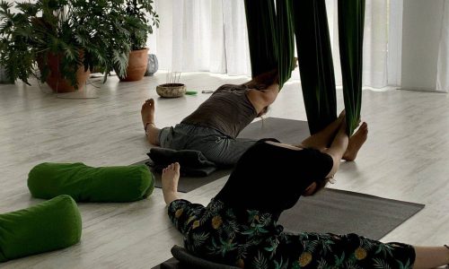 aerial restorative yoga met the flower of life